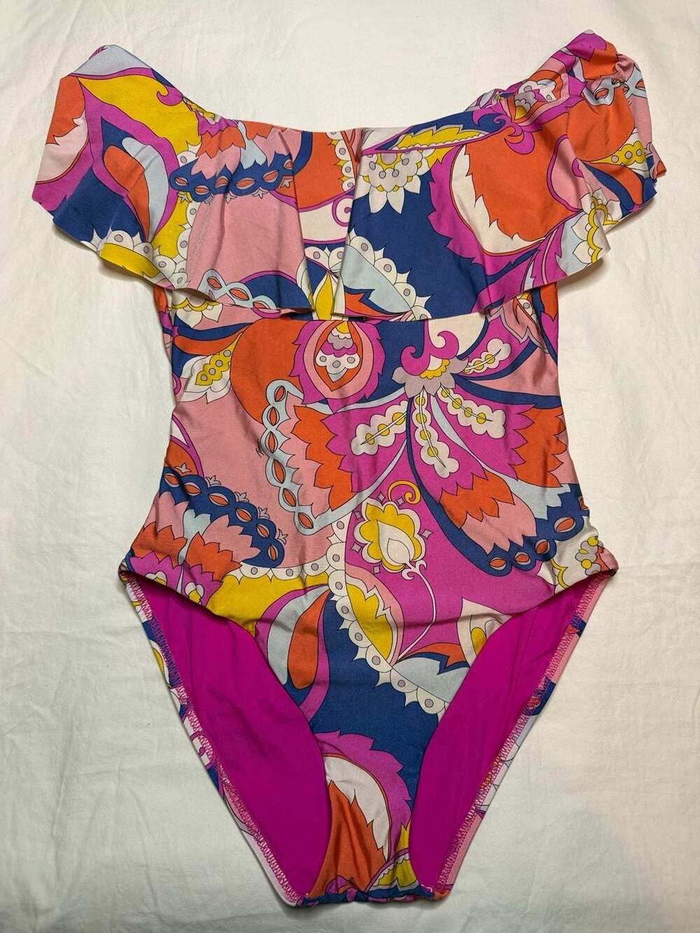 Trina Turk Sevilla Off-the-Shoulder Ruffle One-Piece Swimsuit size 6 NWOT
